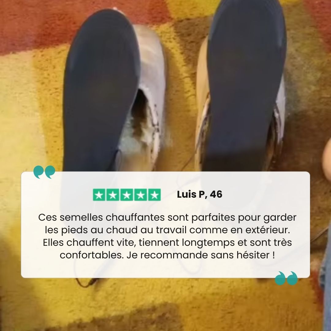 Electric heated insoles with a warming element under the foot, slipped inside work boots
