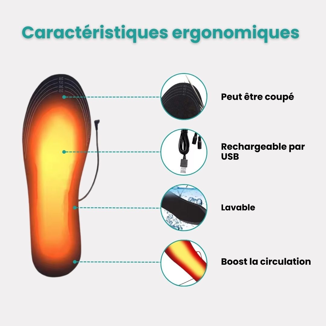 Electric heated insoles with a warming element under the foot, slipped inside work boots
