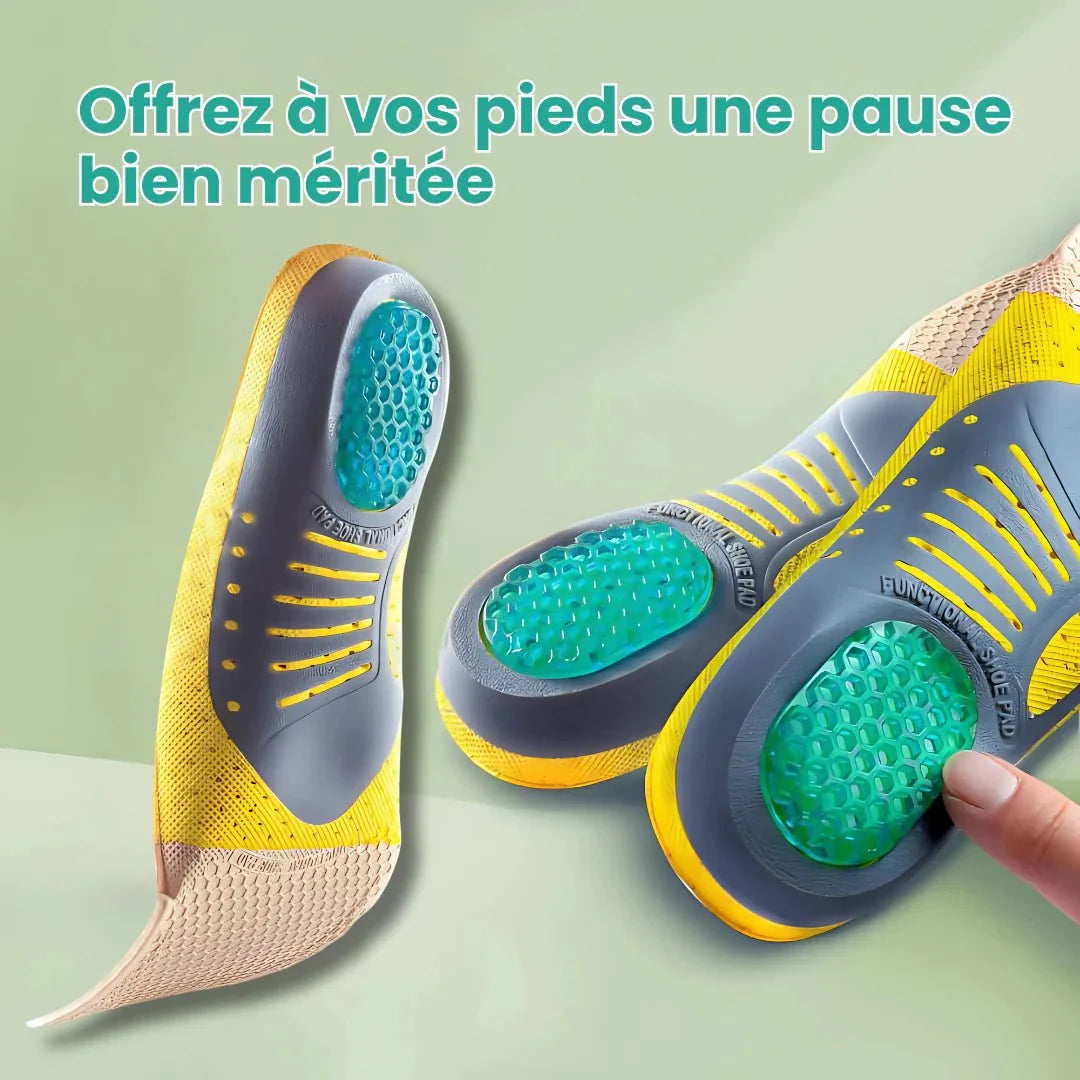Heel spur insoles with a cushioned cup that cradles the heel inside any shoe