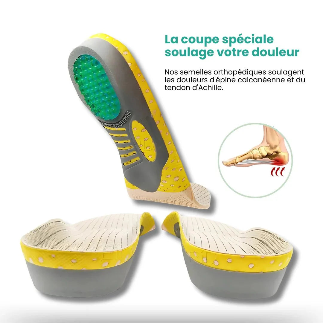 Heel spur insoles with a cushioned cup that cradles the heel inside any shoe