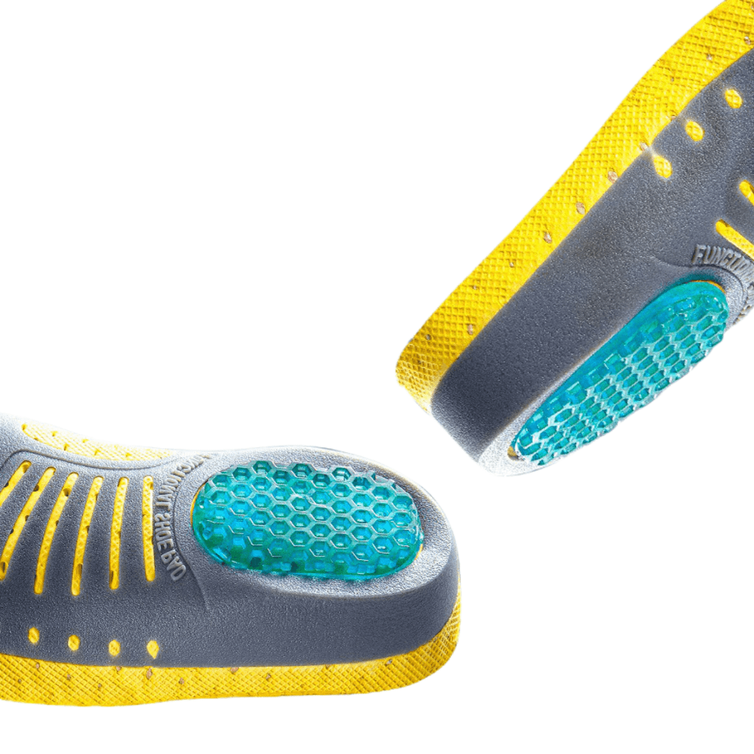 Heel spur insoles with a cushioned cup that cradles the heel inside any shoe