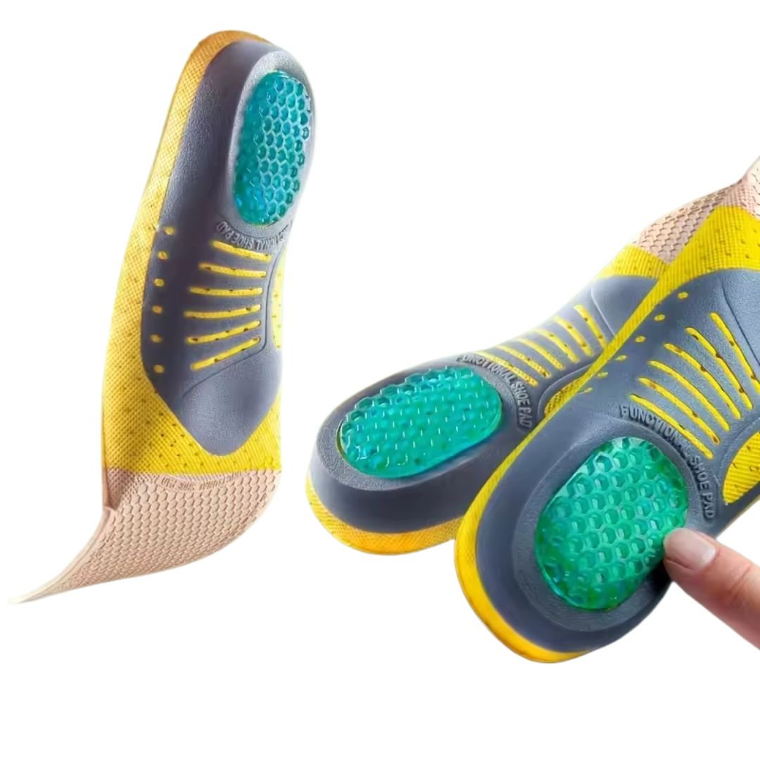 Heel spur insoles with a cushioned cup that cradles the heel inside any shoe
