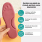 Pink and yellow thermal insoles with an insulating top layer, trimmed to fit inside winter boots