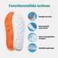Pair of memory foam orthopedic insoles with a raised arch, worn inside the shoe