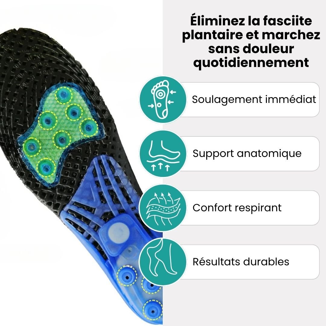 Pair of orthopedic insoles for plantar fasciitis with a raised arch and a deep heel cup