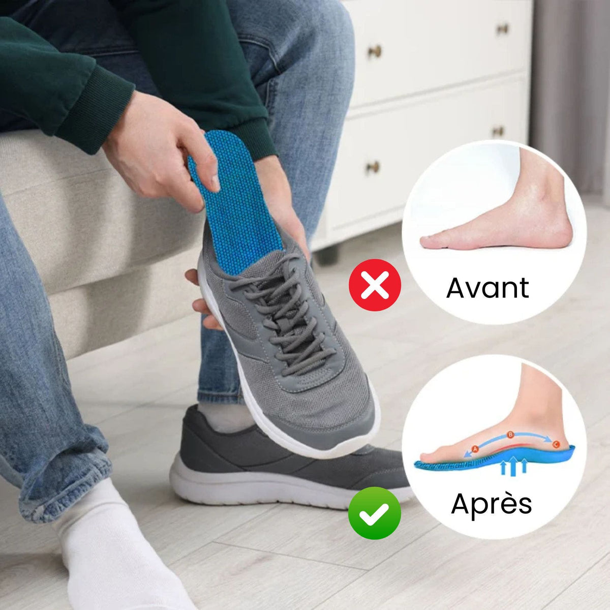 Orthopedic insoles for bunions with a heel cushion, arch support and metatarsal pad