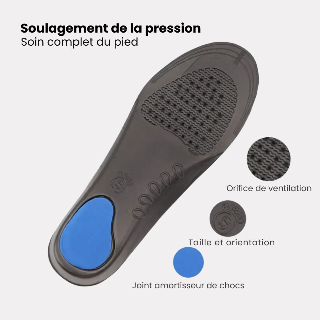 Pair of breathable orthopedic insoles with a raised arch, worn inside the shoe