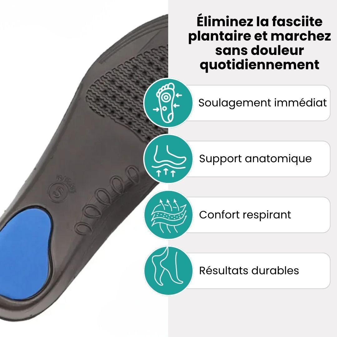Pair of breathable orthopedic insoles with a raised arch, worn inside the shoe