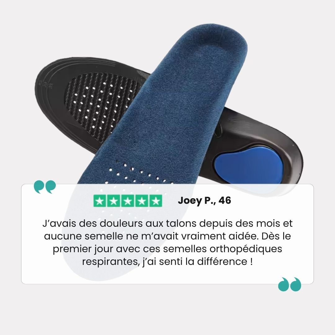 Pair of breathable orthopedic insoles with a raised arch, worn inside the shoe