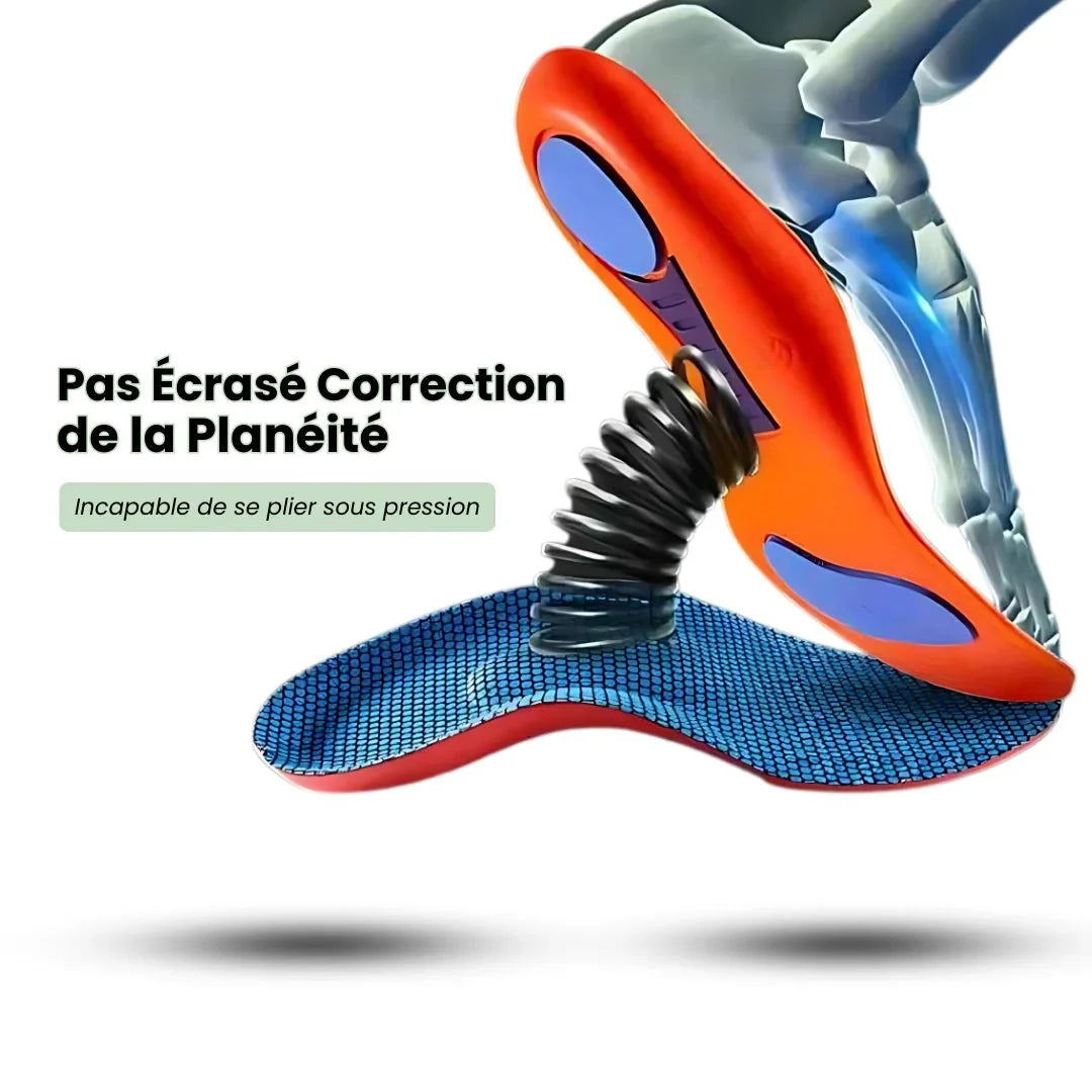 Sport orthopedic insoles with a cushioned heel and firm arch, worn inside athletic shoes