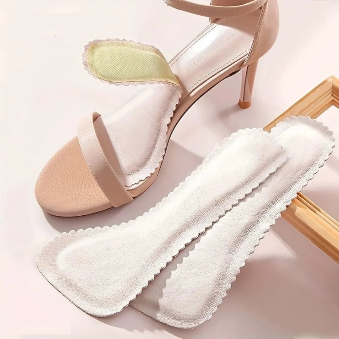 Memory foam high heel insoles in nude, black and pink, placed under the forefoot