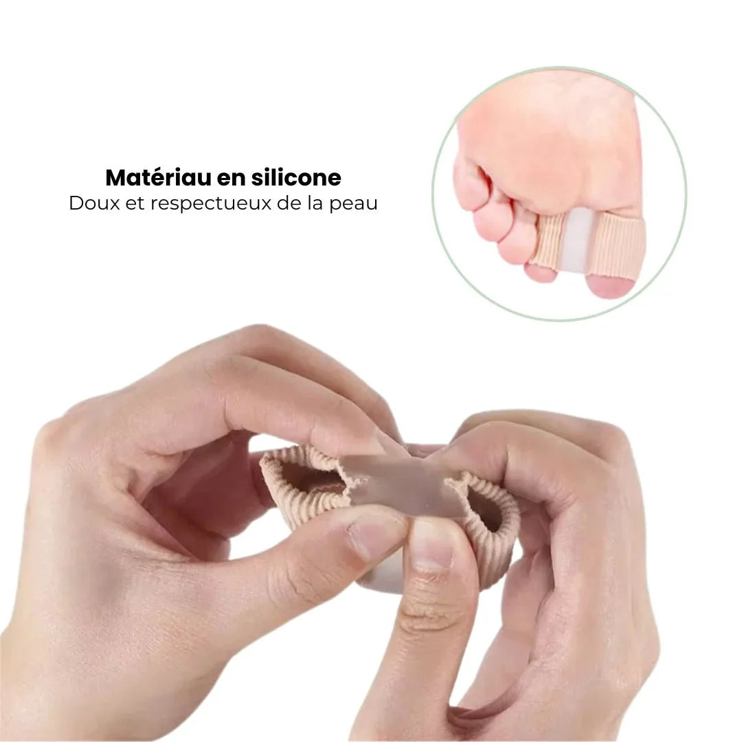 Soft flexible separators slipped between the toes to ease a hammer toe