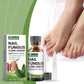 Bottle of clear serum with a brush applicator for treating toenail fungus