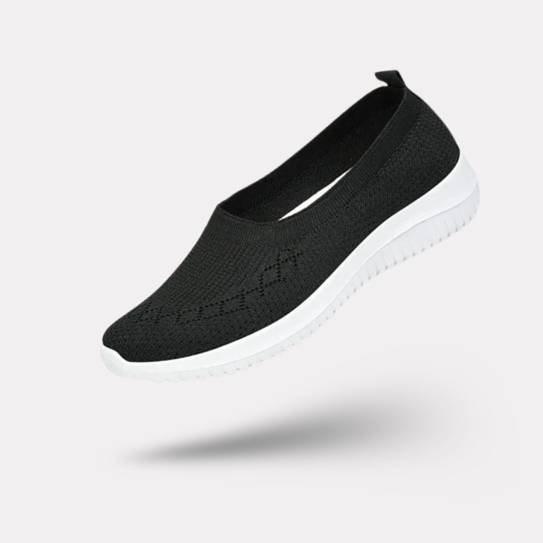 Women's orthopedic sneakers in black, pink, gray and beige with a thick cushioned midsole