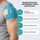 Blue, khaki and black elastic support strips applied across the shoulder for compression