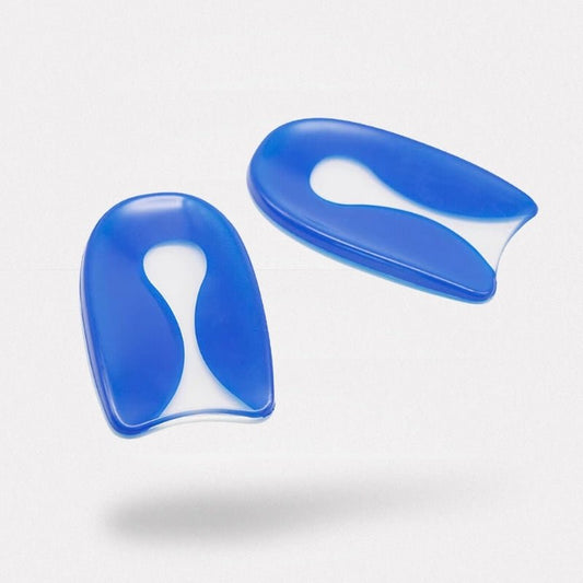 Gel heel cups that cushion the heel inside any shoe to ease heel spur pain