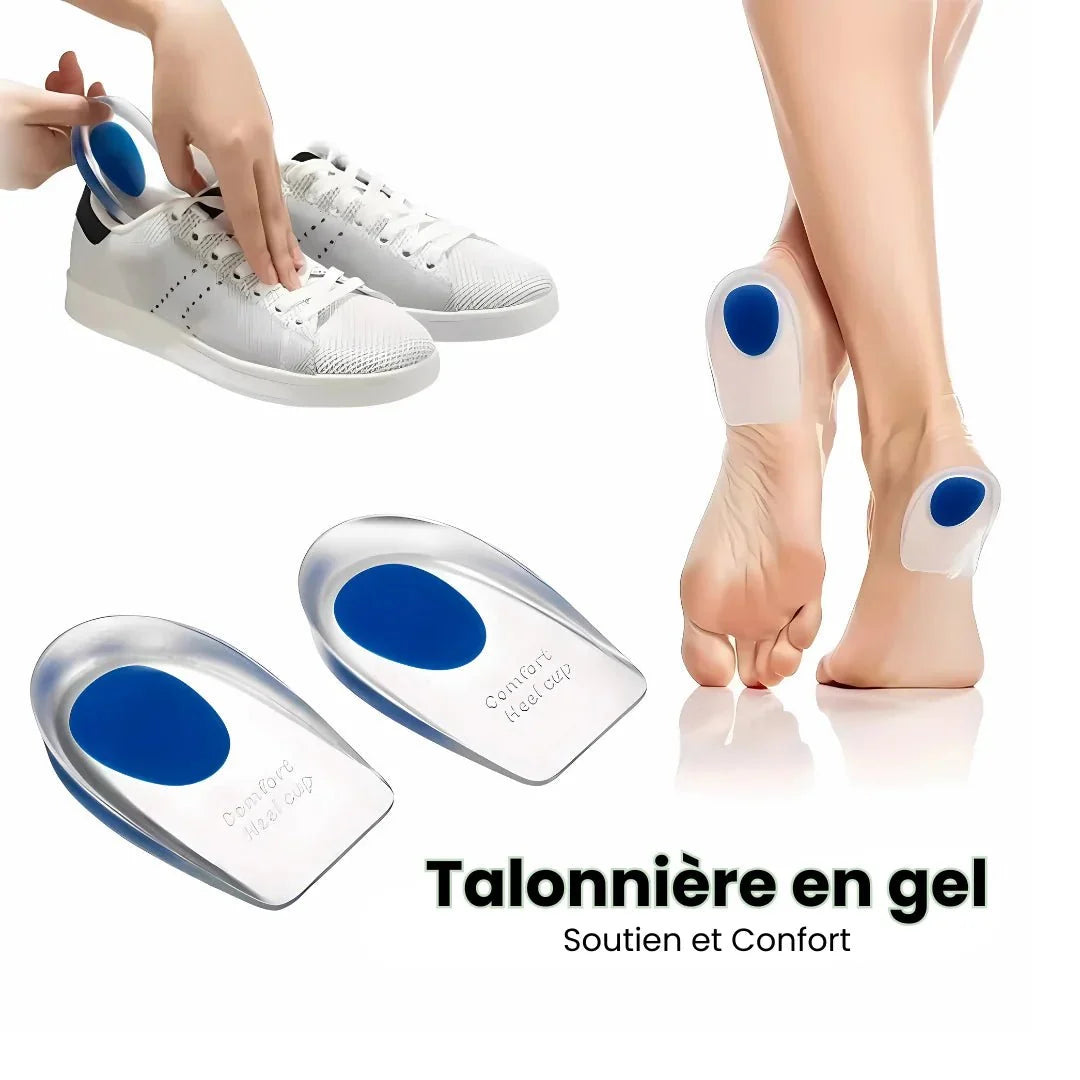 Silicone heel cups that sit under the heel to absorb shock inside a shoe