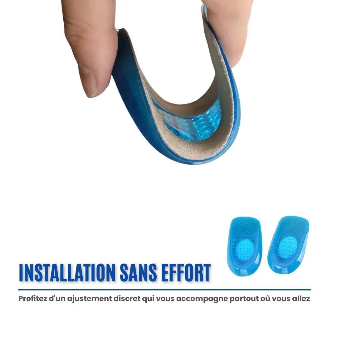 Shock-absorbing gel heel cups placed under the heel to ease Achilles tendon pain