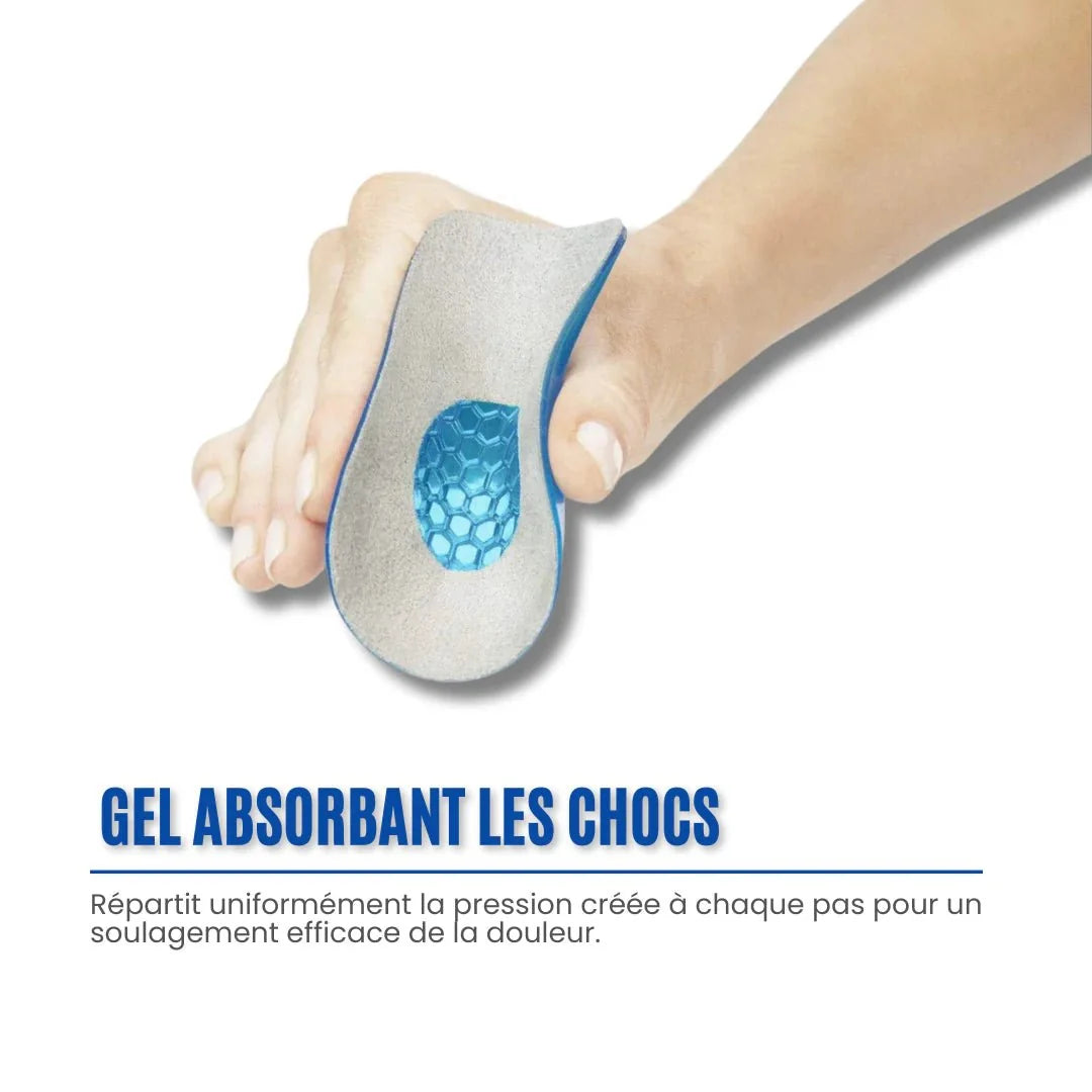 Shock-absorbing gel heel cups placed under the heel to ease Achilles tendon pain