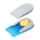 Pair of gel heel lifts placed under the heel inside the shoe to add height