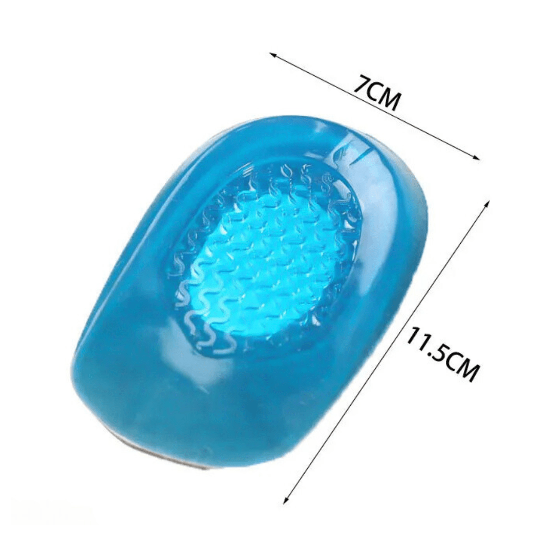 Shock-absorbing gel heel cups placed under the heel to ease Achilles tendon pain