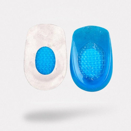 Shock-absorbing gel heel cups placed under the heel to ease Achilles tendon pain