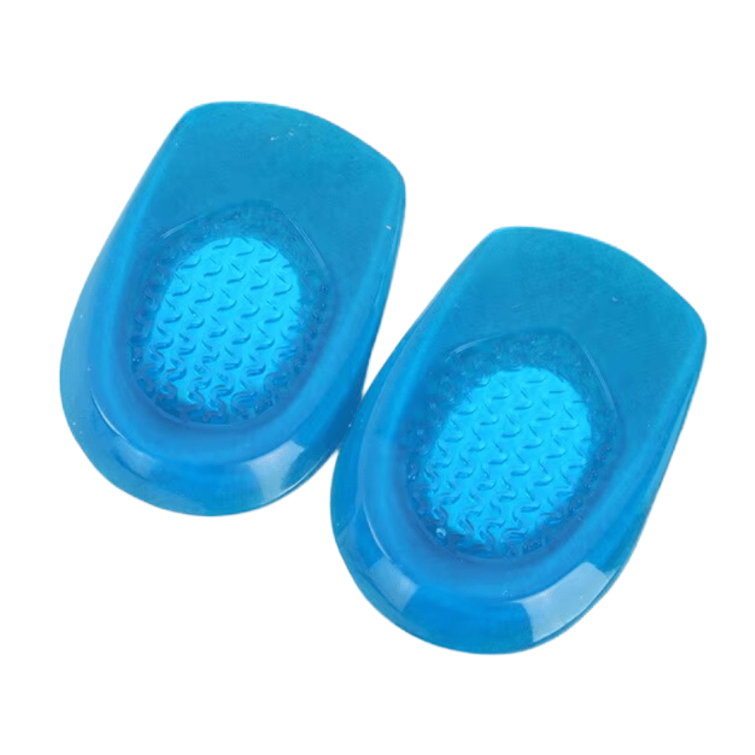 Shock-absorbing gel heel cups placed under the heel to ease Achilles tendon pain
