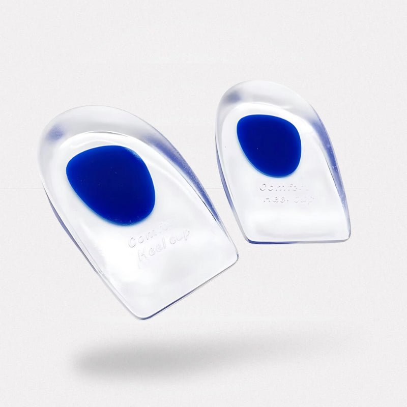 Silicone heel cups that sit under the heel to absorb shock inside a shoe