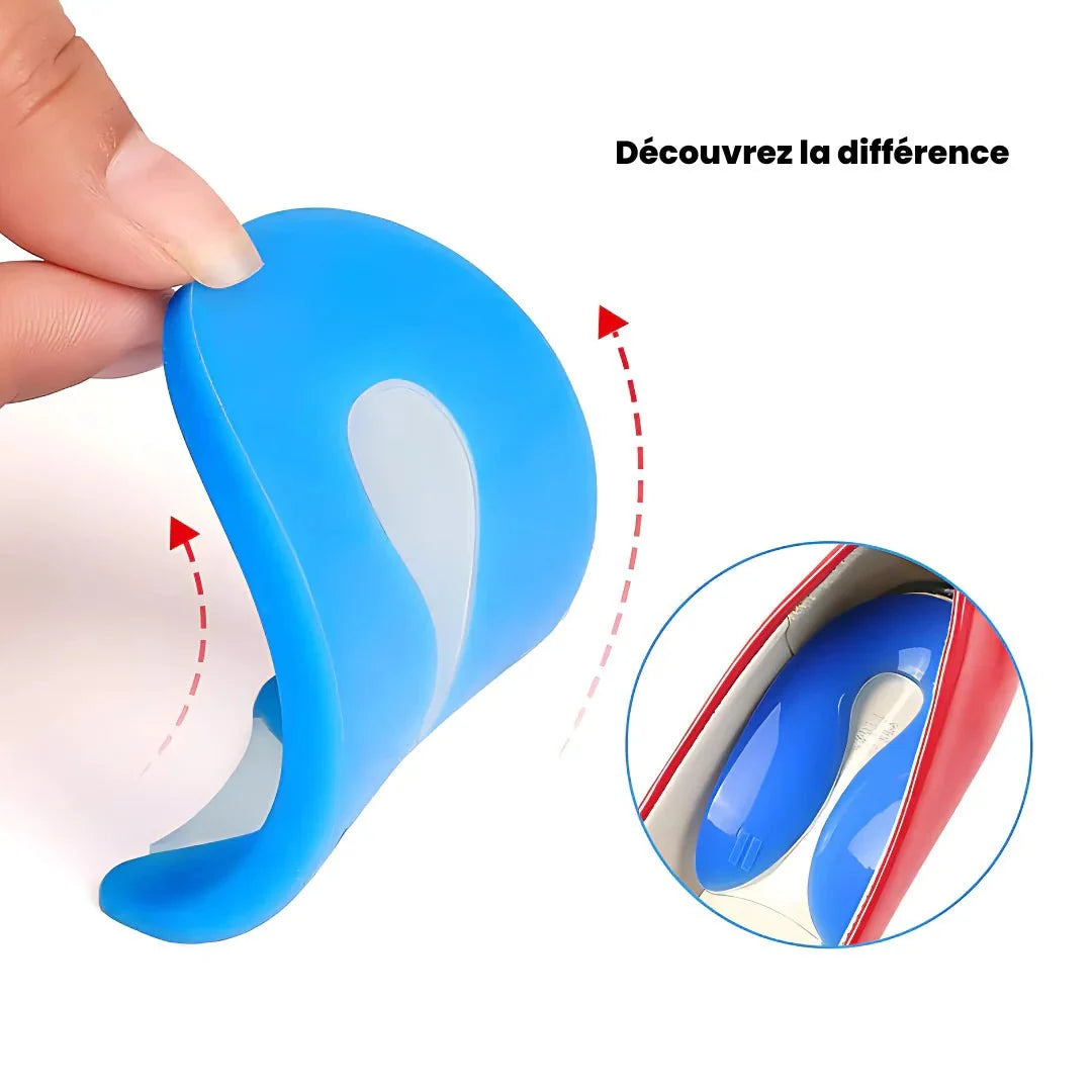 Pair of clear gel heel cups that sit under the heel inside the shoe