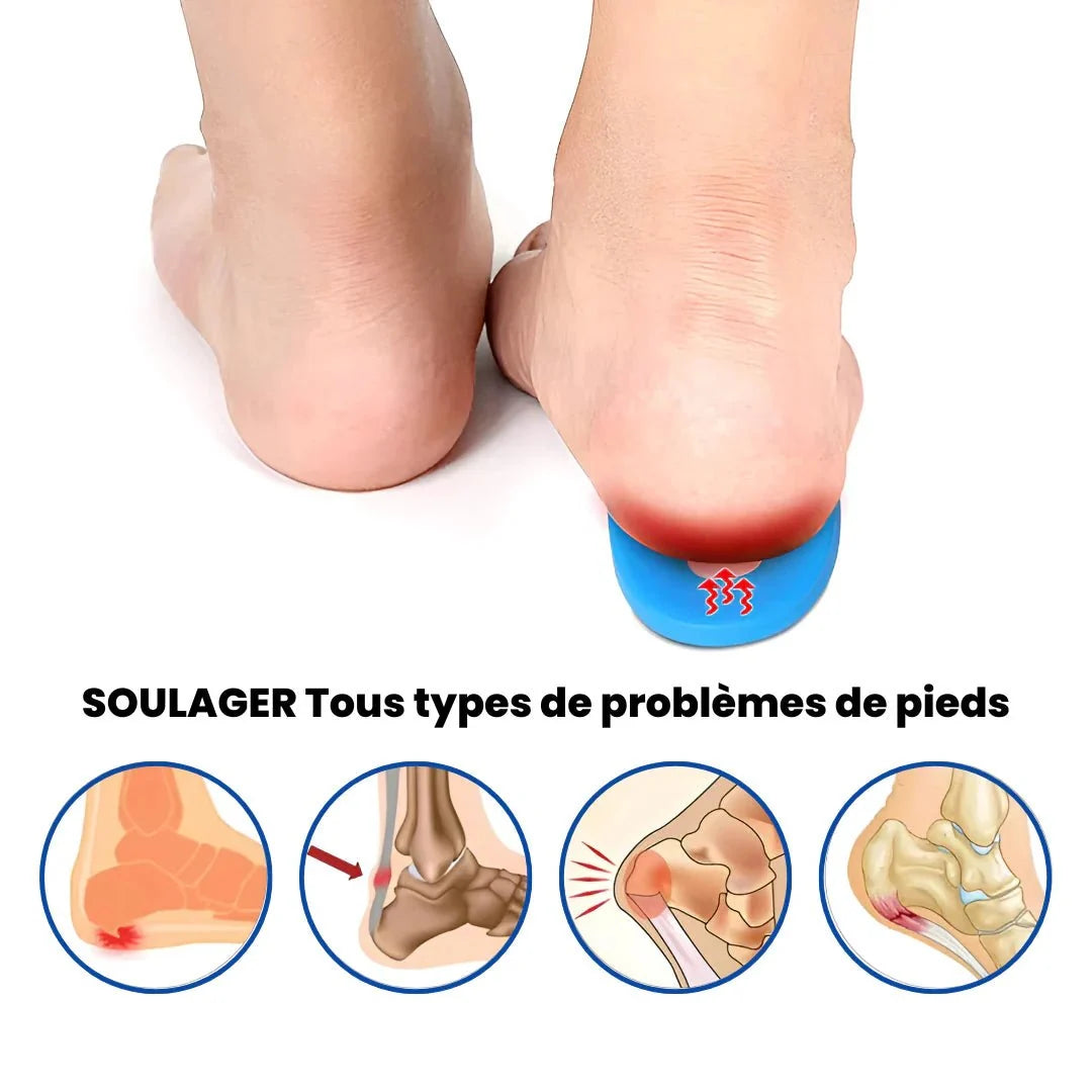 Pair of clear gel heel cups that sit under the heel inside the shoe
