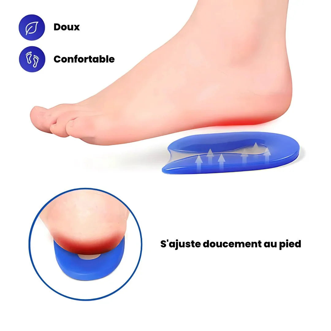 Pair of clear gel heel cups that sit under the heel inside the shoe