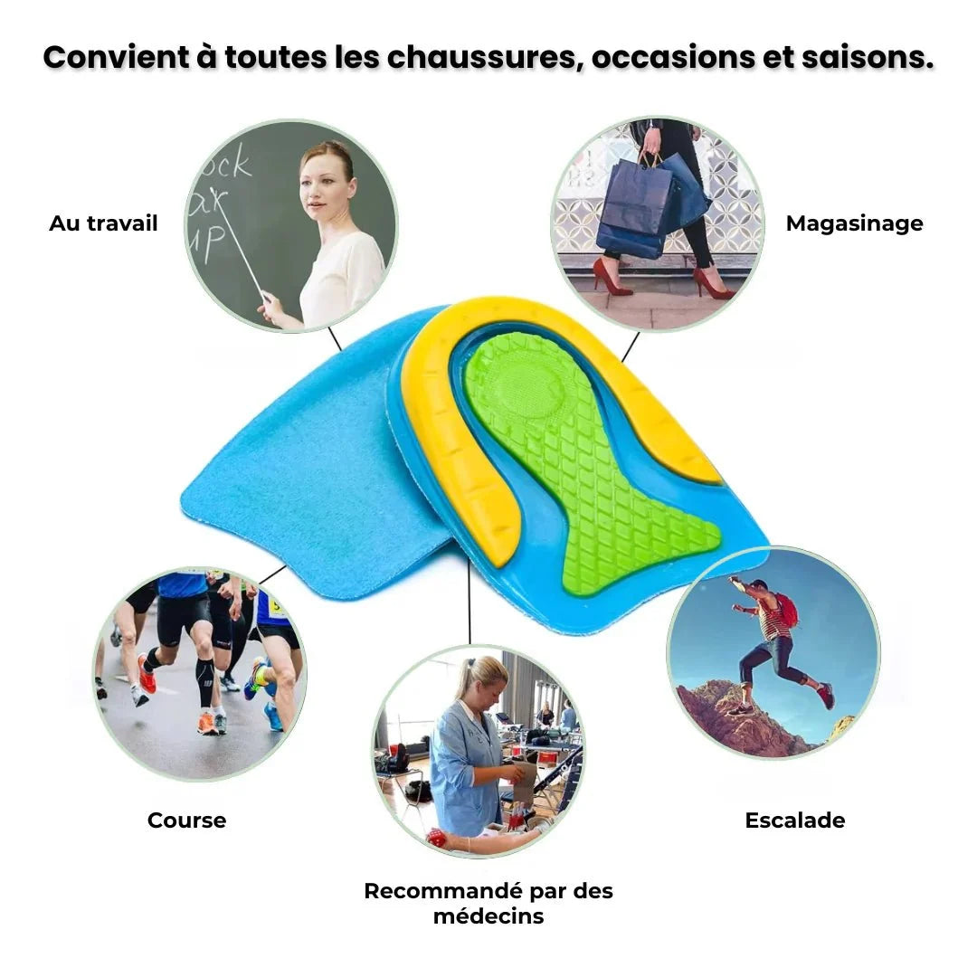 Pair of U-shaped gel heel cups that cradle the heel inside any shoe