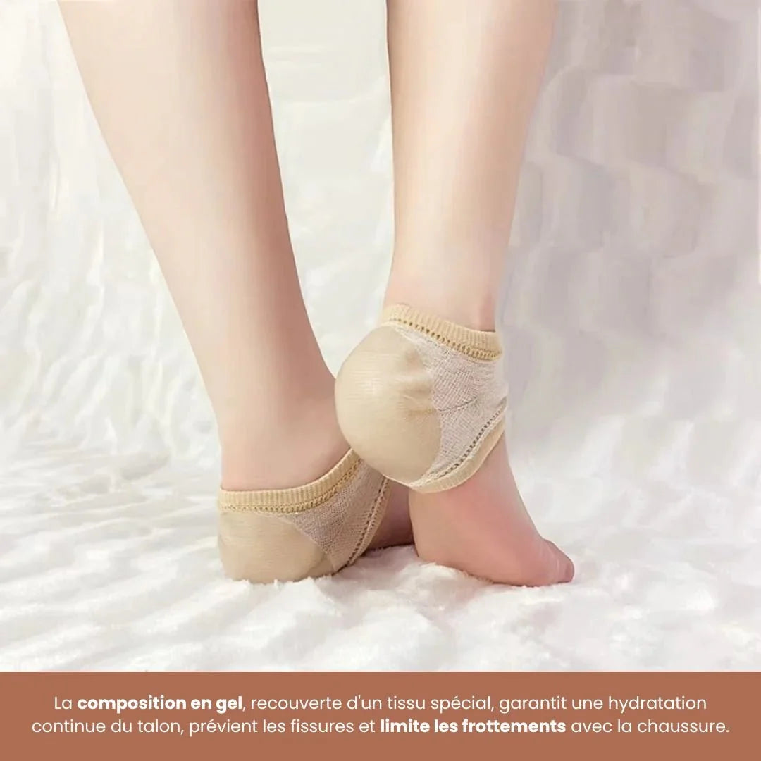 Pair of gel heel cushions placed under the heel inside any shoe
