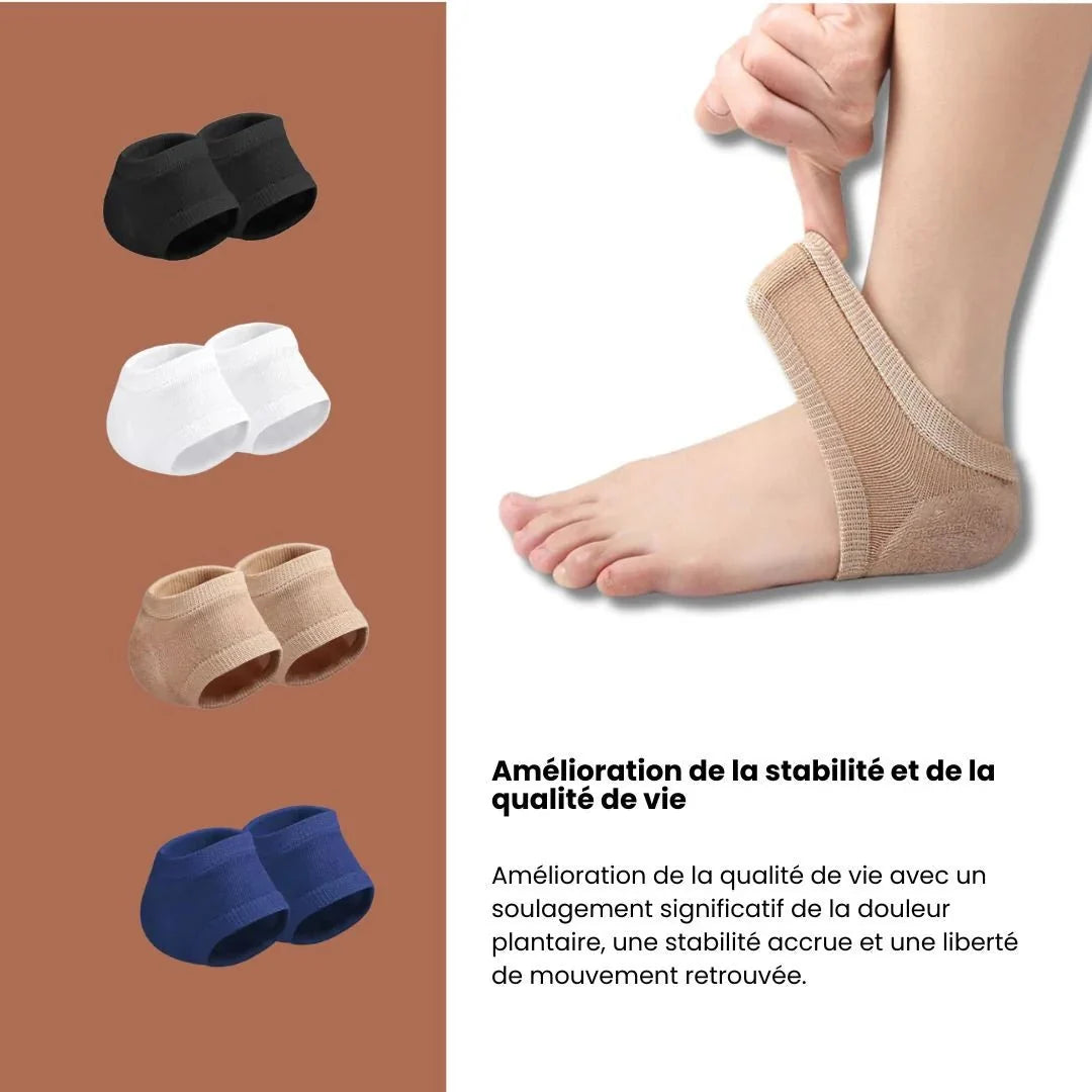 Pair of gel heel cushions placed under the heel inside any shoe