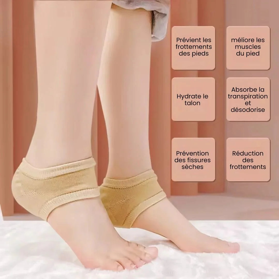 Pair of gel heel cushions placed under the heel inside any shoe