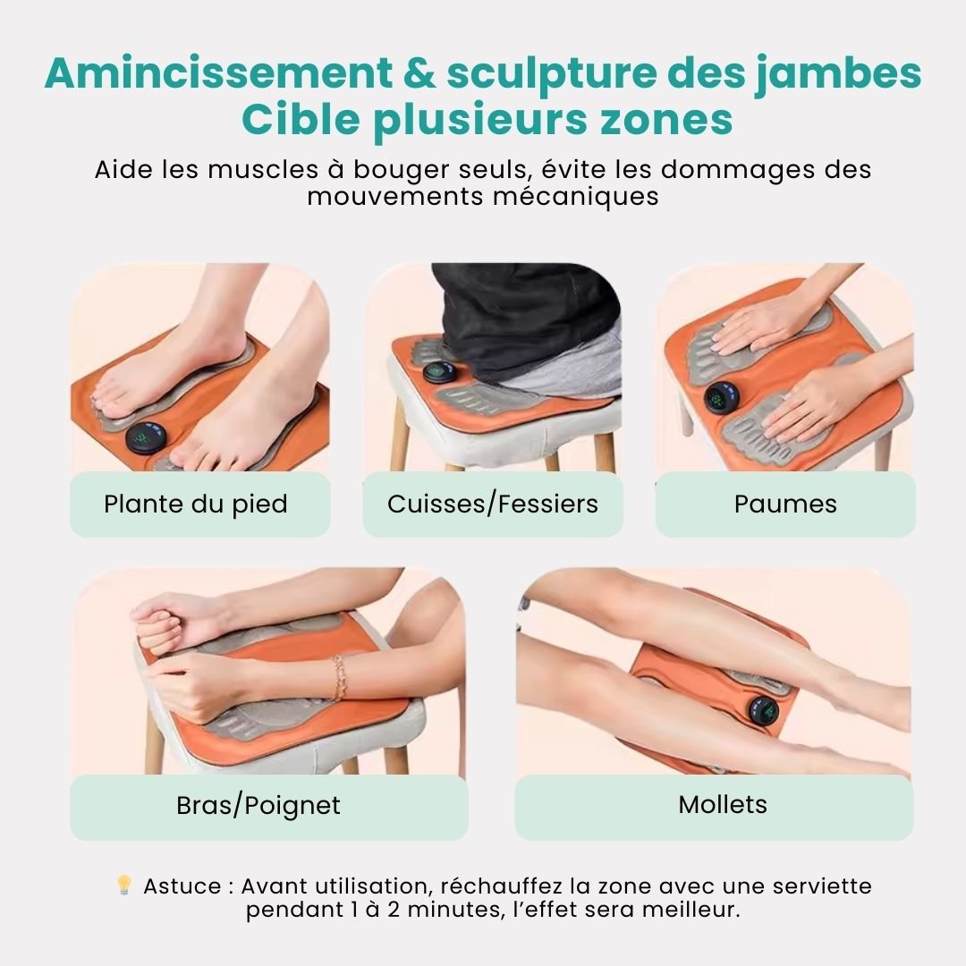 Foot massage mat covered in raised stimulation points, stood on barefoot