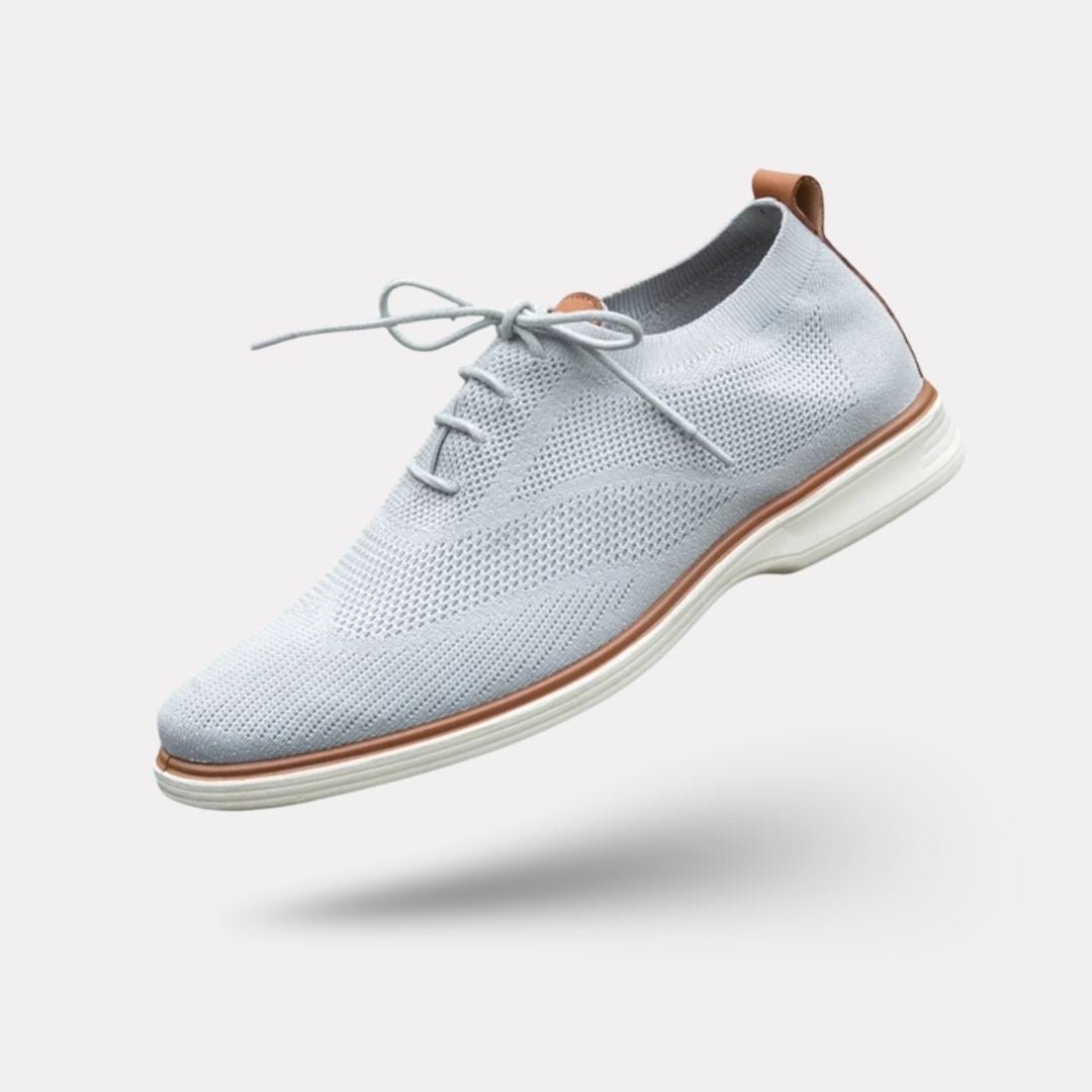 Lace-up orthopedic dress shoes with a cushioned insole, in black, caramel and gray