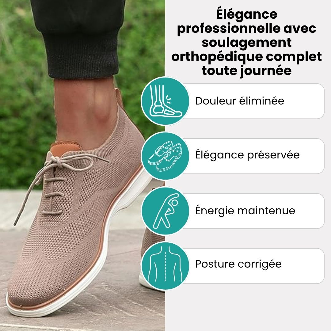 Lace-up orthopedic dress shoes with a cushioned insole, in black, caramel and gray