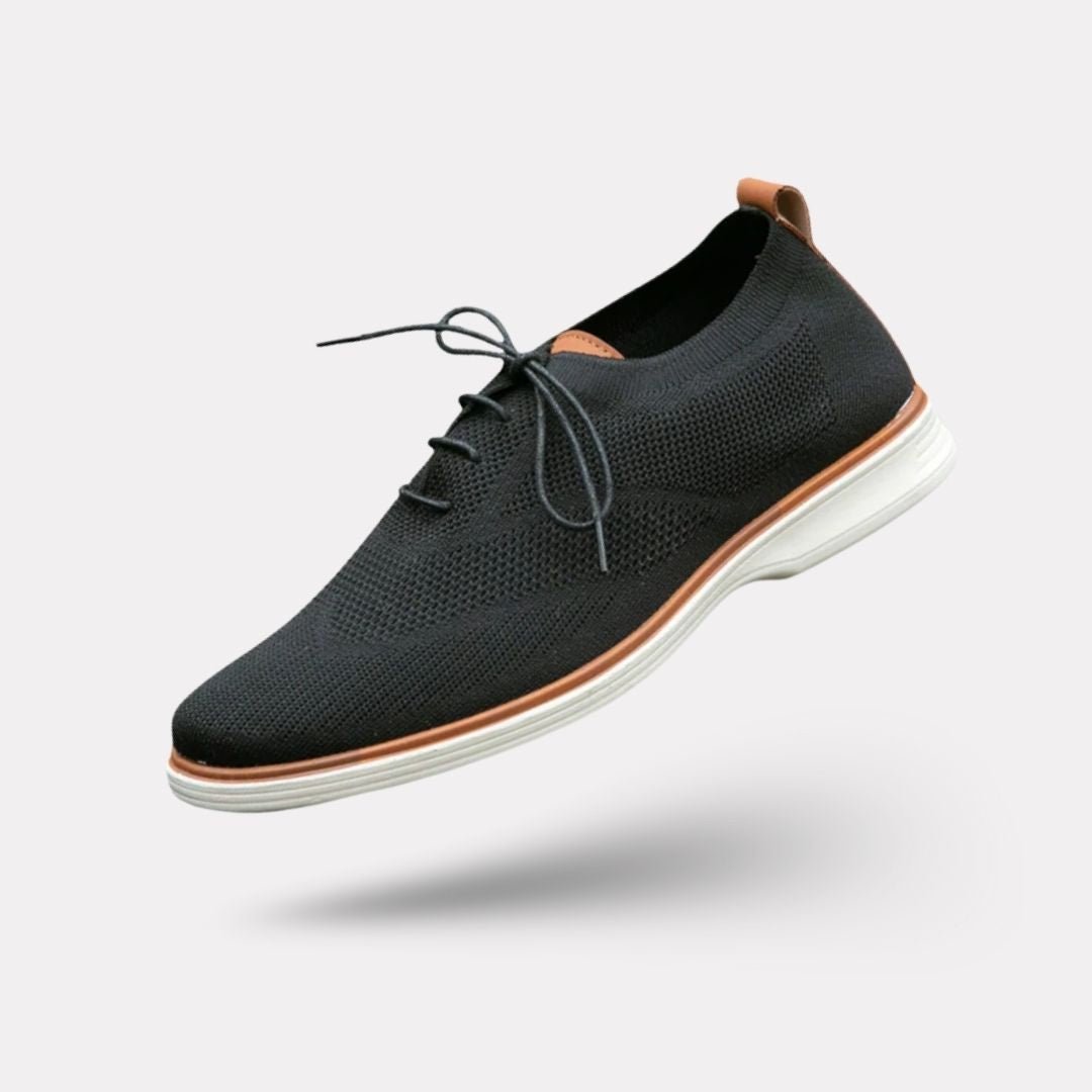 Lace-up orthopedic dress shoes with a cushioned insole, in black, caramel and gray