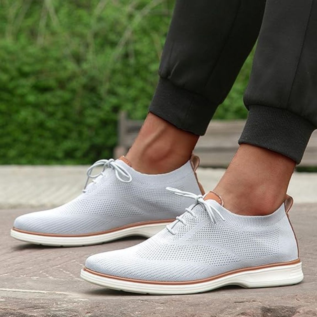 Lace-up orthopedic dress shoes with a cushioned insole, in black, caramel and gray