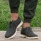 Lace-up orthopedic dress shoes with a cushioned insole, in black, caramel and gray