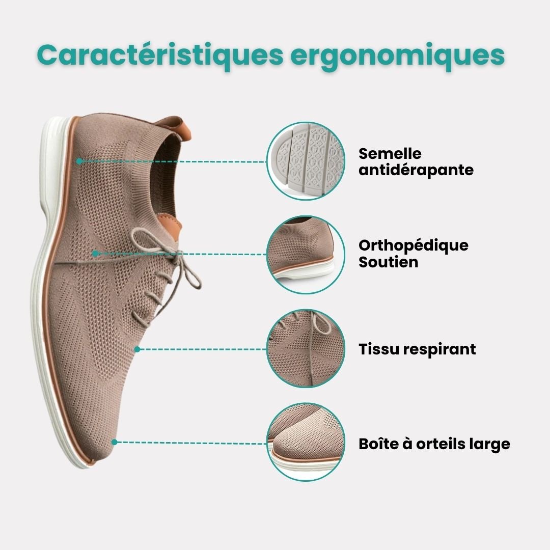 Lace-up orthopedic dress shoes with a cushioned insole, in black, caramel and gray
